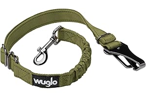 30-95cm Wuglo Hundegurt fürs Auto - Hunde Anschnallgurt für Kindersicherheitssitz - Hakenriegel & Sicherheitsgurtschnalle - Verstellbarer Universal-Hundeanschnaller (Khaki)