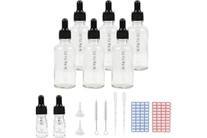 Reyshin 50ml Glass Dropper Bottles, 6 Pack Clear Glass Bottle with Dropper Pipettes Refillable Sample Dropper Bottle for Essential Oil Massage Aromatherapy Eye Drops(50ml transparent)