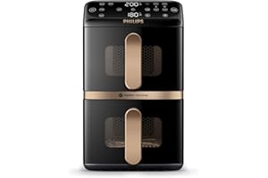 ‎PHILIPS Philips Airfryer 4000 Series Stacked Dual Basket, Gestapelte Heißluftfritteuse mit 2 Körben, 10L, RapidAir Technologie, 45% weniger Platzbedarf, PFAS-freie Keramikbeschichtung, Sichtfenster (NA462/70)