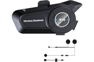 MOTOKE Casco Moto Auricolare, Y50 Cuffie per Caschi da Moto per Persona Singola wireless 5.3 Impermeabile IPX6 Cancellazione del rumore, Casco-Moto-Cuffie-Auricolare-Singola