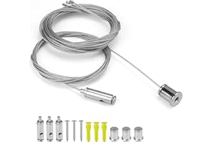 4 Pezzi Regolabile Sospensione del Cavo, DIYCUT Cavo Acciaio 1,5mm × 2m, Cavetto Acciaio con Occhielli Apparecchi di Illuminazione, Filo di Ferro Metallica per Pannello LED, Soffitto, Immagini