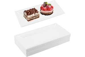 ZEONHEI Białe papierowe talerze imprezowe, prostokątne talerze do serwowania, wytrzymałe talerze z trzciny cukrowej, jednorazowe talerze na piknik, grill, imprezy, do codziennego użytku, 50 szt