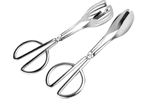 Oumuik Pinze da cucina, confezione da 2 pinze per alimenti in acciaio inox, adatte per insalate in metallo, pasticceria, buffet dolci