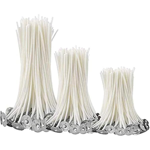 Simoda 300 Pcs Low Smoke Candle Wick Kit - Pre-Waxed Wicks With Tabs, 10cm/15cm/20cm Lengths, DIY Candle Making Supplies