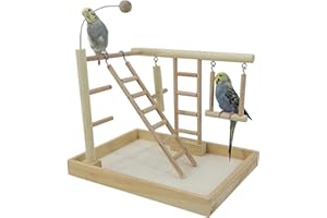 MKNZOME Vögel Papageien Spielplatz, Naturholz Vogel Spielständer mit Leiter, Schaukel, Kauspielzeug, Haustier Übungsspiel Sitzstange Vogelzubehör für Papageien Nymphensittiche Wellensittiche Fink#7
