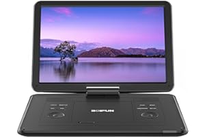 BOIFUN 17,5’’ Tragbarer DVD Player mit 15,6’’ HD Display, 6 Stunden Wiederaufladbare Batterie, Unterstützung für USB/SD-Karte/AV-Übertragung, Sync TV/Projektor Bildschirm, Schwarz