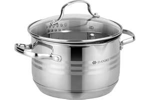 Daniks Tokio Pentola Accacio Inox con Coperchio, 3 Litri Ø 22 cm | Pentola Pasta con Scolapasta Incorporato | Induzione Gas | Scala di Misura | Argento