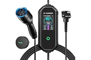 SEAROUTE EV Charger Cable Type 2 to 3 Pin Plug, 7M 3.5KW Portable Electric Car Charger, 6A/8A/10A/13A Adjustable 12H Schedule Charging, Type 2 Charging Cable with Carry Bag, 2.8" LED Dsiplay