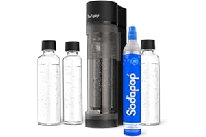‎SODAPOP Sodapop Wassersprudler Logan Starterset mit CO₂-Zylinder und 3x Glasflasche, Matt Schwarz, Höhe 42,6 cm