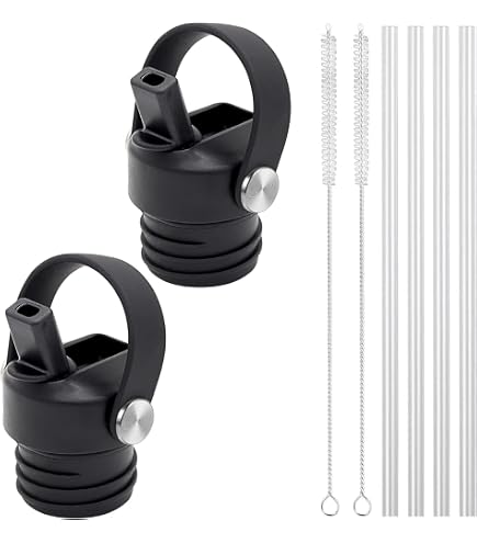 Lot De 4 Couvercles à Paille Noirs Sxutop - Compatible Bouteilles Standard 45mm - Pailles + Brosses + Boucles Incluses Verre Avec Couvercle Et Paille