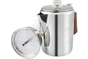 APOXCON Coffee Maker Percolator Pot 304 Stainless Steel for Camping Outdoor Traveling Stovetop Fast Brew Kettle 9 Cups