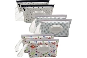 JOYOUS JOURNEY Portable Wet Wipe Pouch Reusable & Refillable Baby Wipes Dispenser, Eco Friendly and Lightweight Handy Travel Diaper Wipes Carrying Case Holder | Keeps Wet Wipes Moist (6 Pack)