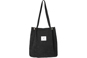Etercycle Cord Umhängetasche Damen, Schultertasche Groß Cord Tasche Lässige Tote Handtasche Fashion Stofftasche für Alltag, Büro, Schulausflug und Einkauf - Schwarz