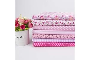 MAXRICUS 7Pcs Fat Quarters Fabric Bundles, 50CM x 50CM Cotton Fabric DIY Making Supplies Quilting Patchwork Gingham Fat Quarter Material for Sewing,Patchwork, DIY Crafts & Home Decorate（Pink）