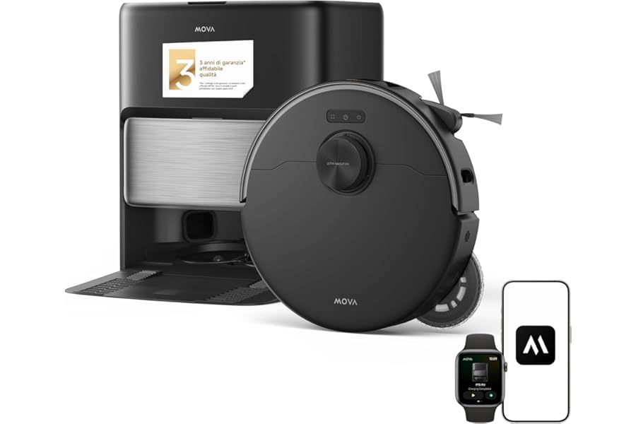 Mova P70 Pro Ultra Robot Vacuum Cleaner, 30,000 Pa, 260 RPM Motor, Down Pressure 12 N, Flexible and Extendable Side Brush and Mop, PTC JetSpray Drying Panel 100 °C