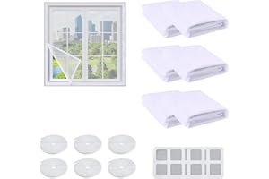 Gxlaihly Moustiquaire Fenetre, Fenêtre moustiquaire avec Velcro, Lot de 6 moustiquaires pour fenêtre 130 cm x 150 cm Avec 6 rouleaux de ruban adhésif, Protéger la Famille Contre Les Insectes (Blanc)