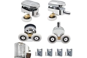 HOSSOM Rolki do drzwi prysznicowych, rolki do drzwi prysznicowych, rolki do kabiny prysznicowej, rolki do drzwi kabiny prysznicowej, ciche kółka do drzwi przesuwnych, części zamienne, kabiny prysznicowe, 4 kółka jezdne, antykorozyjne (2 górne, 2 dolne)