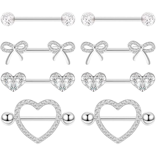 Lot De 2 Piercings Téton En Acier Chirurgical – Motif Trèfle à Quatre Feuilles Avec Zircone, Couleur Or Rose, 1x1 Cm