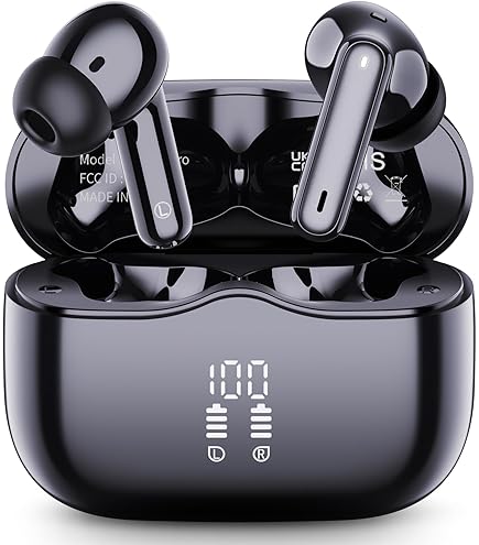 Cuffie Impermeabili IP7 Sportive Auricolari Bluetooth 5.3 Cuffie Bluetooth, Con 4 ENC Mics, Cuffie Cuffie Bluetooth Hifi Cuffie 47 Ore Autonomia