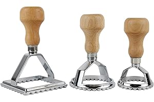 MKNZOME Ravioli Cutter Set, 3 Pcs Traditional Ravioli Stamps Ravioli Maker Cutter with Wooden Handle Pasta Maker Mold for Home-Made Pasta