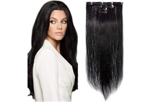 SEGO Extension Capelli Veri Clip Neri 4 Fasce 100% Remy Human Hair Naturali Extensions 30cm #1 Jet Nero 40g