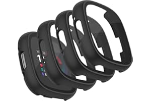 Mugust【4 Stück】 Schutzfolie für Fitbit Versa 4 Schutzhülle, Hard PC Cover Vollschutz Display Schutz Hülle für Fitbit Sense 2 Schutz Case (Schwarz*4)