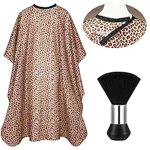 NOVWANG Waterproof Professional Hair Cutting Cape Static-Free Leopard Salon Barber Cape Accessories with Button and Neck Duster Brush for Haircut Beard Hairdressing 46.8 ? 56 Inches