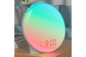 ONLYCARE Lichtwecker Wake up Licht 320 Lux Wecker mit Licht Tageslichtwecker Sonnenaufgang, Wecker mit Musik Buntes Licht für Kinder 14 Farben 2 Wecker, Vollbildschirm Digital Wecker FM Radio