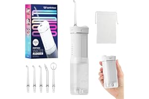 JTF Travel Water Flosser Cordless,Portable Water Dental Flosser with DIY Modes, Water Teeth Cleaner Pick 5 Jet Tips 230ML Telescopic Water Tank Mini Oral Irrigator for Teeth，Gums(White)