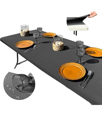 Glop 2 rechthoekige tafelkleden, 182 x 76 cm, witte stof, elastisch, verstelbaar, waterafstotend, kreukvrij, ideaal voor buiten, tuin, camping, elastische pasvorm voor klaptafel, robuust