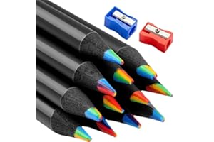 ASQZHULIWING Lot de 16 crayons de couleur arc-en-ciel 7 en 1 pour loisirs créatifs, cadeau d'anniversaire, crayons de coloriage pour enfants, pour l'école, le dessin, les croquis (2 taille-crayons gratuits)
