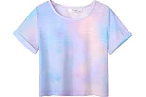 Arshiner Filles T-Shirts Manches Courtes Batik Enfants été Shirts Tops Sport Décontracté Mode Basic Tshirt pour Fille 5-14 Ans