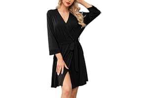 Lovasy Women's Robes Short Knit Kimono Robe Soft Lightweight Womens Dressing Gowns with Pockets