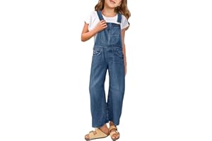 Haloumoning Denim Jumpsuit Mädchen Jeans Latzhose Kinder Ärmelloses Lange Hosen Overall Casual Loose Fit Strampler mit Taschen