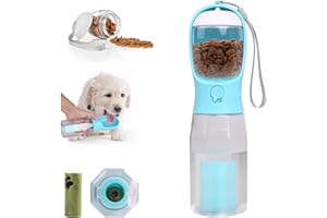Kqpoinw Bouteille d'eau pour Chien 600 ML, Gourde pour Chien Promenade, Gourde de Voyage avec Récipient Alimentaire de 100g et Sacs pour Déchets Canins, Portable pour Gourde Chien(Bleu)