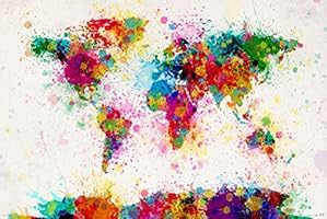 World Map Paint Drop Poster - Michael Tompsett Weltkarte (91,5cm x 61cm)