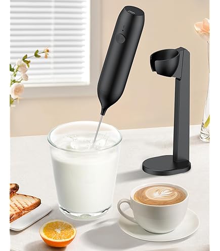 Pawfly Melkschuimer handschuimer oplaadbare melkopschuimer 3 standen verstelbaar met standaard en 2 afneembare roestvrijstalen gardes elektrische koffieschuimer drankmixer voor cappuccino latte