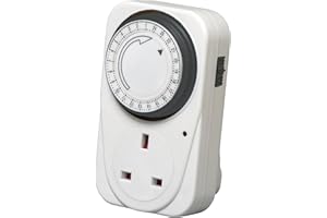 Defender 24 Hour Segment Timer Plug Socket - Programmable Mechanical Timer Switch for Home & Office - Energy Saving 240V 3 Pin Plug-In Time Controller - Ideal for Christmas Lights