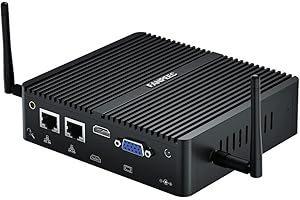 ‎FANPEEC FANPEEC Fanless Mini PC Dual LAN, Mini PC Windows 11 pro Lüfterlos, Firewall PC Celeron J4125 16GB RAM 256GB SSD, Industrie PC, 2 * RS232 COM, 4K HD + VGA, Desktop PC