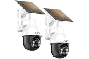 AOSU Outdoor Surveillance Camera with Solar Panel, Panoramic PTZ, Automatic Person Tracking, 2K Night Vision, Light and Sound Alarm, 2-Way Audio, Compatible with Alexa/Google Assistant (2-Pack)