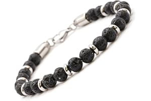 OMI CREATIVE CONCEPT Bracciale Uomo Acciaio - Bracciale Donna Acciaio - Unisex, Sfere Colorate 6 mm, Lunghezza 18+3 cm - Pietre Rondelle e Dadini Sfaccettati - Nero Turchese Lapislazzuli Occhio di Tigre