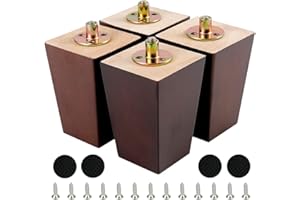 CtopoGo Juego de 4 Patas cuadradas para Muebles de Madera Maciza, Piezas de Repuesto para sofá, Cama, Silla de café, Mesa de Escritorio, Patas con Tornillos y Almohadillas de Goma (5"/ 13cm, Nuez)