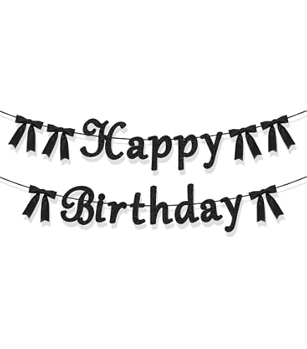 Striscione di Compleanno Bow | Decorazione Festa Compleanno Nera | Ghirlanda Bow per Donne, Ragazze, Baby Shower Striscione di Compleanno Bow | Decorazione Festa Compleanno Nera | Ghirlanda Bow per Donne, Ragazze, Baby Shower