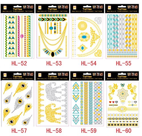 wallner Oro silbernes metallisches tatuaje chmucksache pulsera tatuaje Juego de 6 hojas, color A3