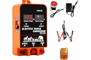 AUSTUFF Electric Fence Energiser, 3.5 Joules 6.2 Miles,Input 12V Output 8 KV or 12KV, with Remote Control, High Voltage Pulse Controller for Livestock,Large Animals,Horse,Keep Out Predators (With Alarm)