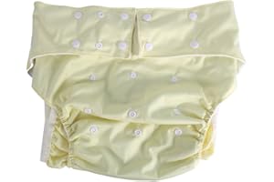 REGUN Adult Breathable Cloth Diapers Pants - 1PC Adult Cloth Diaper Adjustable Reusable Ultra Absorbent Incontinence Nappy Pants 8 Colors(Yellow)