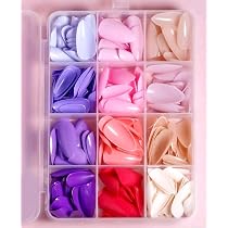 288 pcs Long Almond Fake Nails, 12 colors, big pack of multicolor ...