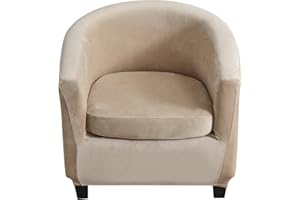 papasgix Copripoltrona Chesterfield Elasticizzato in Velluto 2 PCS Fodere Copripoltrona da Cocktail con Coprisedile Copripoltrona Club 1 Posto Lavabile Antiscivolo per Soggiorno Reception, Beige