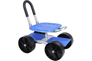 Bluethy Gartenhocker mit Rollen, 360° Drehbarer Gartensitz Höhenverstellbar, Rollsitz aus Verzinktem Stahl mit Stauraum bis 150kg, Mobiler Gartenhocker für Gartenarbeit (Blau 2)