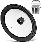 Fousenuk Universal Black Frying Pan Lid, Glass Lids with Stepped Silicone Edge, Heat Resistant and Steam Output, Universal Li